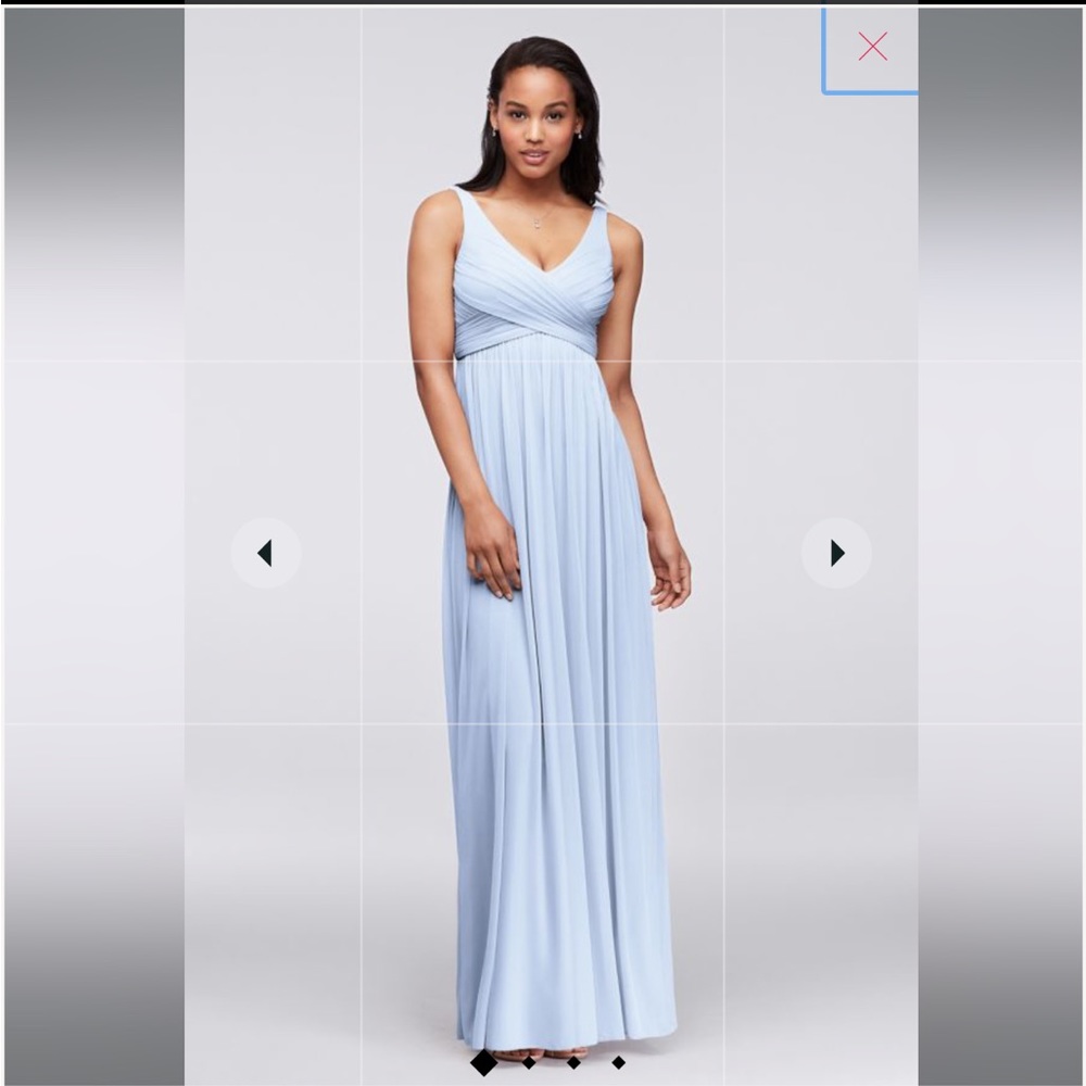 David’s Bridal long mesh with cowl dress in ice blue
